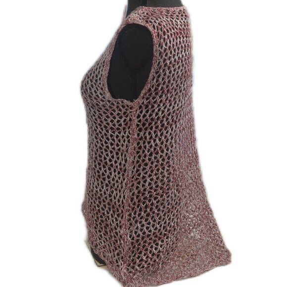 POL Open Weave Crochet Sleeveless Pullover Red White Pattern Size Small - Picture 4 of 6